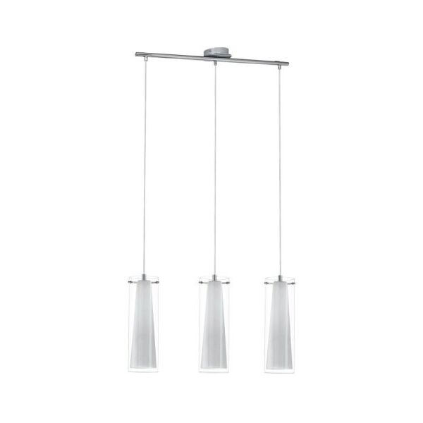 eglo pinto lampada a sospensione in metallo cromato 3 luci con diffusori in vetro bianco e27 3x40w 89833