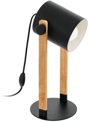 eglo hornwood lampada da tavolo base in legno con 1 paralume nero e27 1x28w 43047