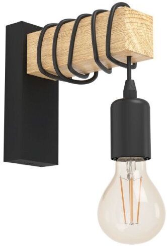 Eglo TOWNSHEND APPLIQUE INDUSTRIAL BRACCIO IN LEGNO CON 1 LUCE LED 10W E27 32917