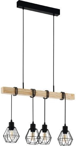 Eglo TOWNSHEND 5 LAMPADA A SOSPENSIONE TRAVE IN LEGNO CON 4 PARALUMI PENDENTI NERI E27 4X60W 43132