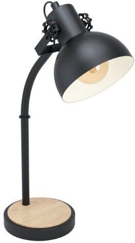 Eglo LUBENHAM LAMPADA DA TAVOLO CON BASE IN LEGNO E 1 PARALUME NERO ORIENTABILE E27 1X28W 43165