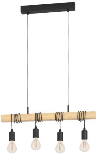 Eglo TOWNSHEND LAMPADA A SOSPENSIONE INDUSTRIAL TRAVE IN LEGNO CON 4 LUCI 60W E27 32916