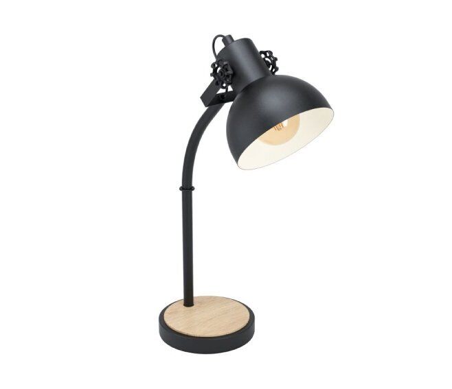 Eglo LUBENHAM LAMPADA DA TAVOLO CON BASE IN LEGNO E 1 PARALUME NERO ORIENTABILE E27 1X28W 43165