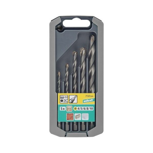 wolfcraft set 5 punte in acciaio per pietra codolo esagonale dn. 4, 5, 6, 8, 10 mm. 7123000