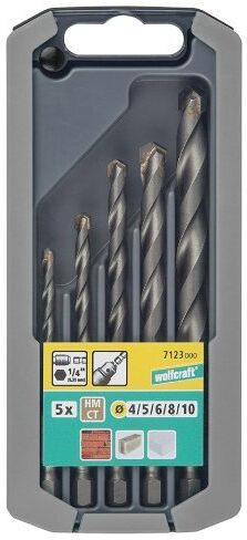 wolfcraft set 5 punte in acciaio per pietra codolo esagonale dn. 4, 5, 6, 8, 10 mm. 7123000