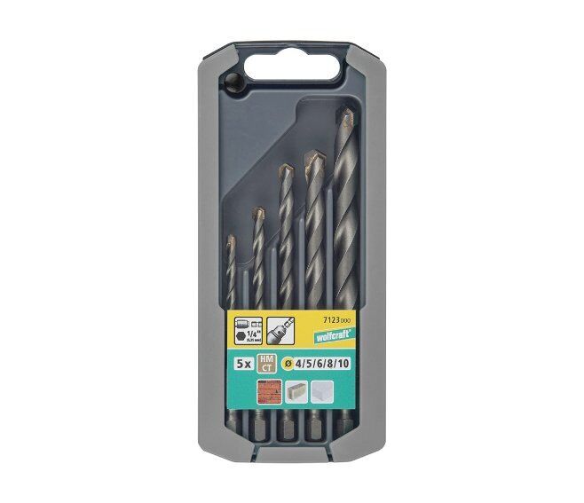 Wolfcraft SET 5 PUNTE IN ACCIAIO PER PIETRA CODOLO ESAGONALE DN. 4, 5, 6, 8, 10 MM. 7123000