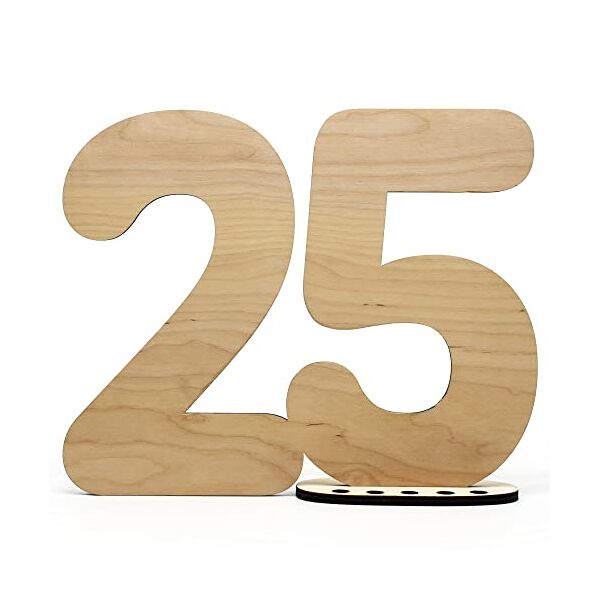 libro degli ospiti in legno con numero 25 – da scrivere come regalo con supporto e portacandele di compleanno – per 25 compleanni, 25 anni di anniversario o matrimonio