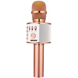 BONAOK Microfono Karaoke Wreless Bluetooth BONAOK, 3-in-1 Palmare Portatile Karaoke Mic Regalo di Compleanno Altoparlante per Feste a Casa per iPhone/Android/iPad, PC Smartphone Oro rosa