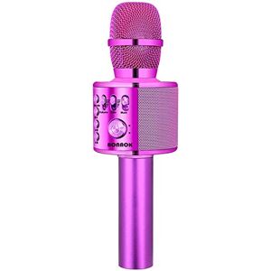 BONAOK Microfono Karaoke Wreless Bluetooth BONAOK, 3-in-1 Palmare Portatile Karaoke Mic Regalo di Compleanno Altoparlante per Feste a Casa per iPhone/Android/iPad, PC Smartphone Viola