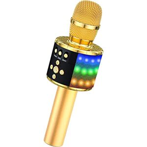 BONAOK Microfono Karaoke Bluetooth Senza Fili, BONAOK Microfoni Wireless con Altoparlante, Microfono Karaoke Player con Luci per partito compleanno regalo Compatibile Android iOS PC(Oro chiaro)