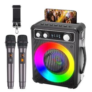 BONAOK Karaoke Machine, Sistema Karaoke Bluetooth con 2 Microfoni, Macchina Ricaricabile per il Karaoke Party, Music Box con Effetto Luci, Supporto TF USB per Home Party