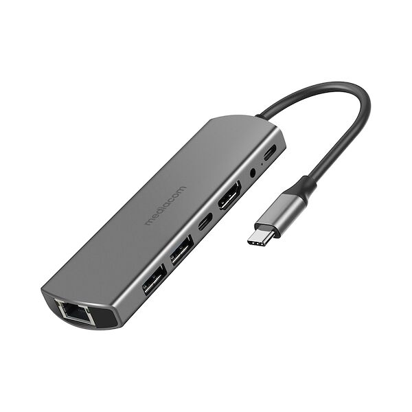 mediacom adattatore usb-c / hdmi + rj45 + 2 usb-c + 2 usb 3.0 md-c314