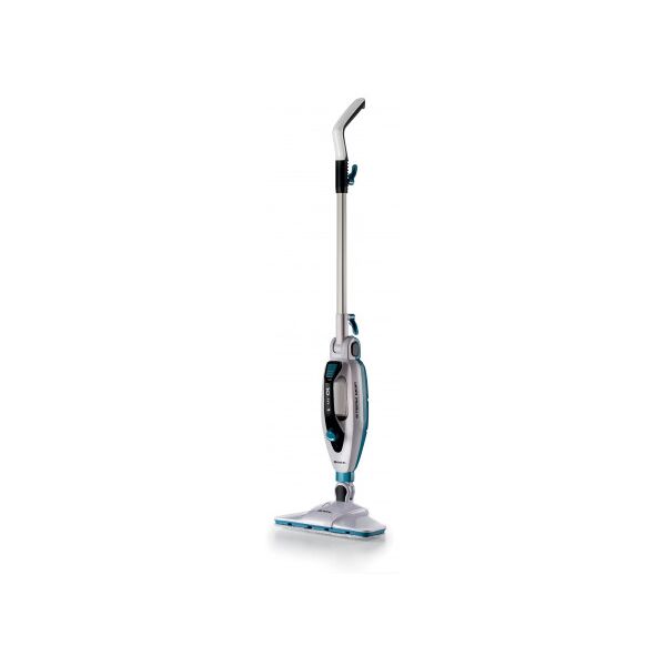 ariete scopa a vapore pieghevole 4175 steam mop foldable 10 in 1, 1500 watt, 10 funzioni in 1, kit accessori, capacità 350 cc, bianco/azzurro