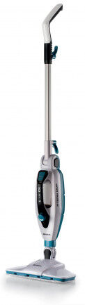 ariete scopa a vapore pieghevole 4175 steam mop foldable 10 in 1, 1500 watt, 10 funzioni in 1, kit accessori, capacità 350 cc, bianco/azzurro