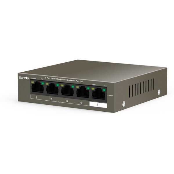 tenda switch ethernet  5 porte poe gigabite 10/100/1000 protezione contro i fulmini