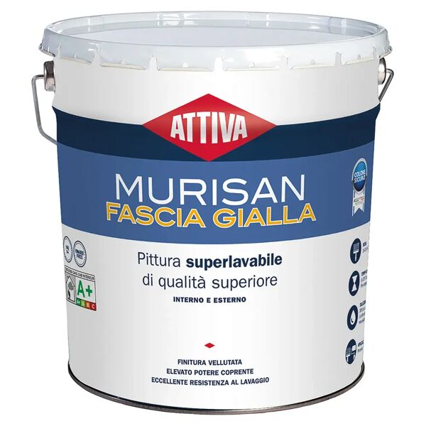 attiva idropittura superlavabile  14 l murisan fascia gialla opaco 6-7 m² con 1 l a 2 mani