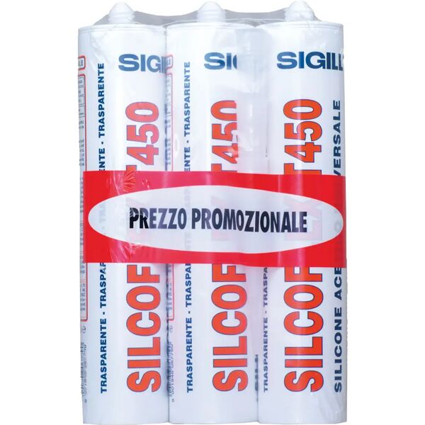 sigill kit 3 siliconi acetici silcoflex  280 ml trasparente multiuso