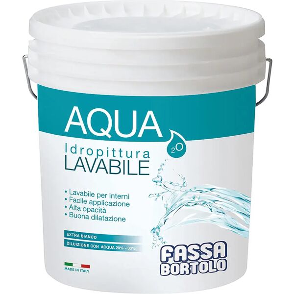 fassa idropittura lavabile aqua 2o  14 l extra bianco per interno 5-6 m² con 1 l a 2 mani