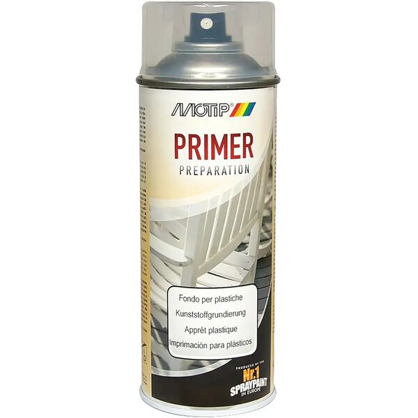 motip fondo ancorante per plastica spray  trasparente 400 ml 12,5 - 15 m² con 1 l