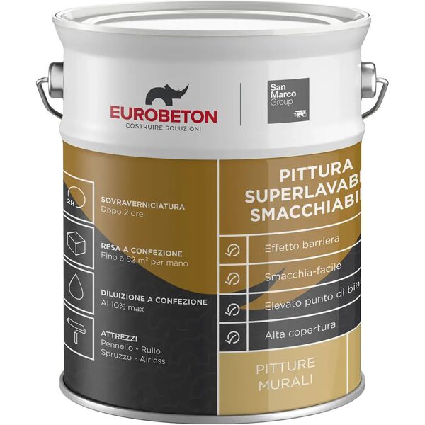 eurobeton sanmarco pittura superlavabile  4 l bianco smacchiabile 6-7 m² con 1 l a 2 mani