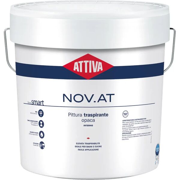 attiva idropittura traspirante  14 l nov.at opaca bagni e cucine 3-4 m² con 1 l a 2 mani