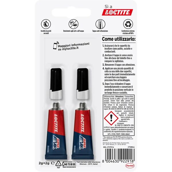 loctite superattack original  2 g + 2 g  adesivo liquido   per molti materiali