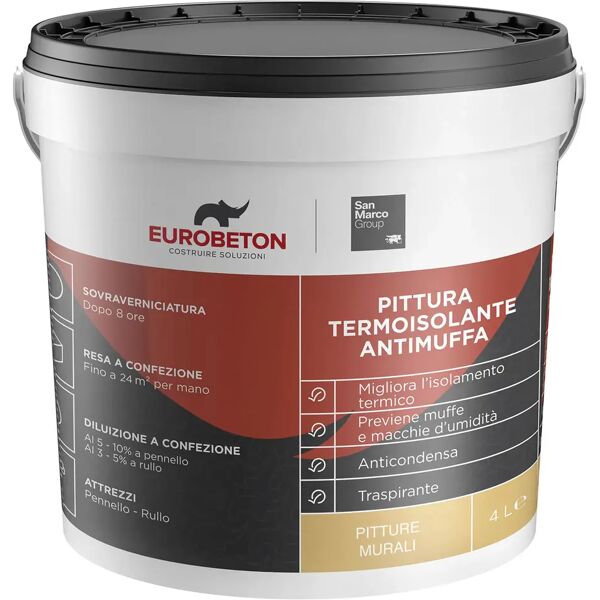 eurobeton sanmarco pittura termoisolante  4 l bianco antimuffa 3 m² con 1 l a 2 mani