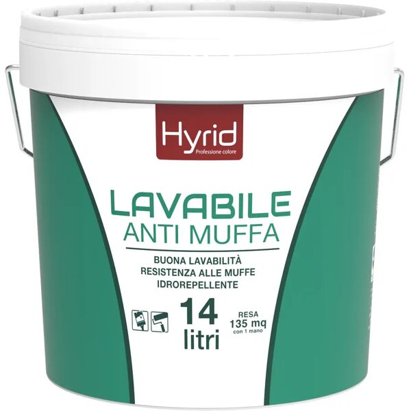 hyrid by covema idropittura lavabile antimuffa hyrid bianca 14 l 4-5 ²m con 1 l a 2 mani