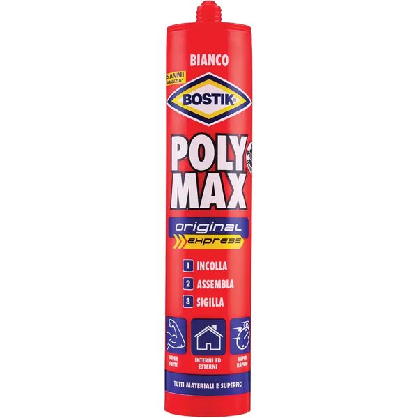 bostik adesivo polymax original  425 g express bianco incolla e sigilla tutti i materiali