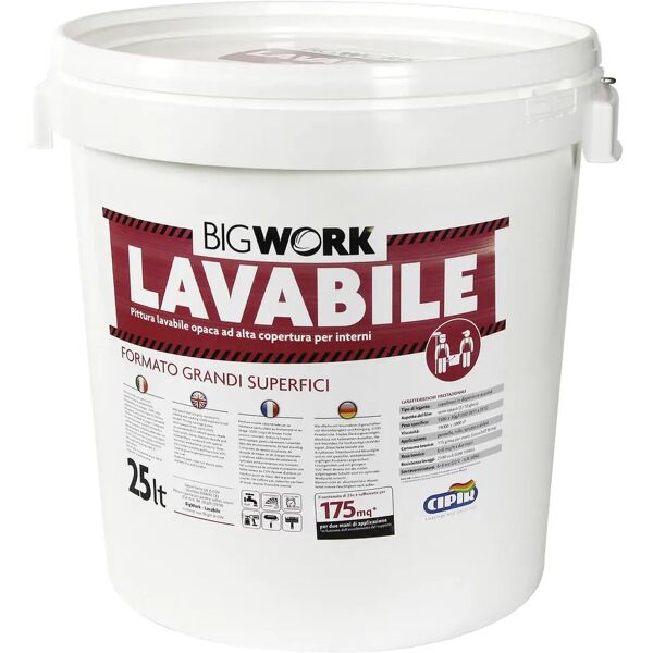 cipir idropittura lavabile bigwork  25 l bianca per interno 6-8 m² con 1 l a 2 mani