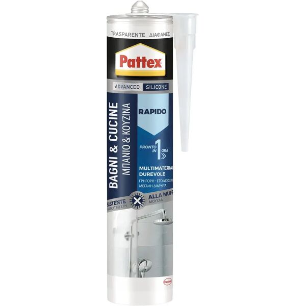 pattex silicone acetico  rapido sanitari trasparente 300 ml antimuffa