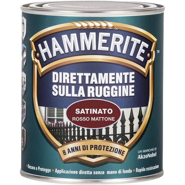 hammerite smalto antiruggine satinato  0,75 l rosso mattone 8-10 m² con 1 l