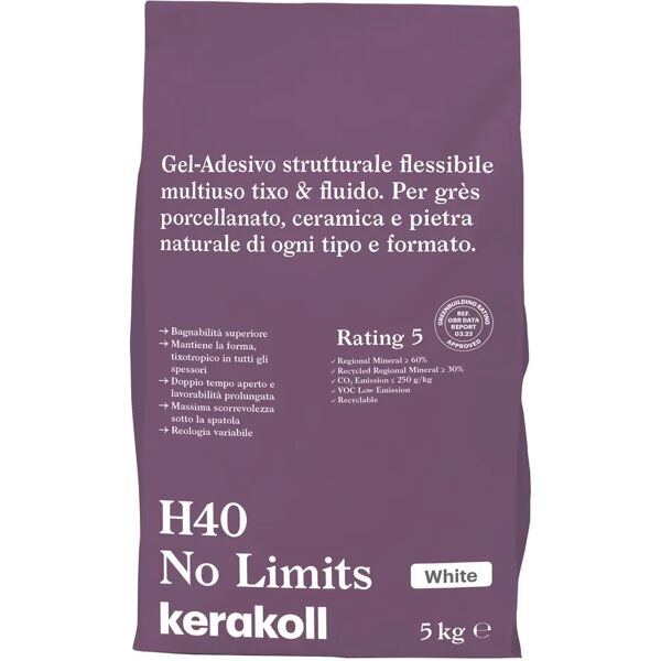 kerakoll colla h40 no limits 5kg  alta deformabilita' bianco