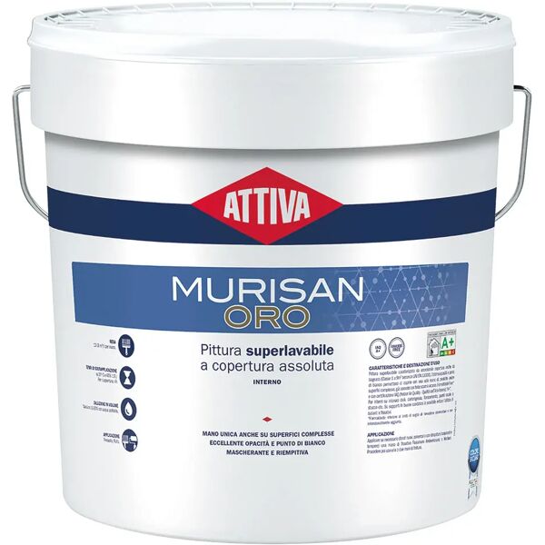 attiva idropittura superlavabile  5 l murisan oro opaco 6 m² con 1 l a 2 mani