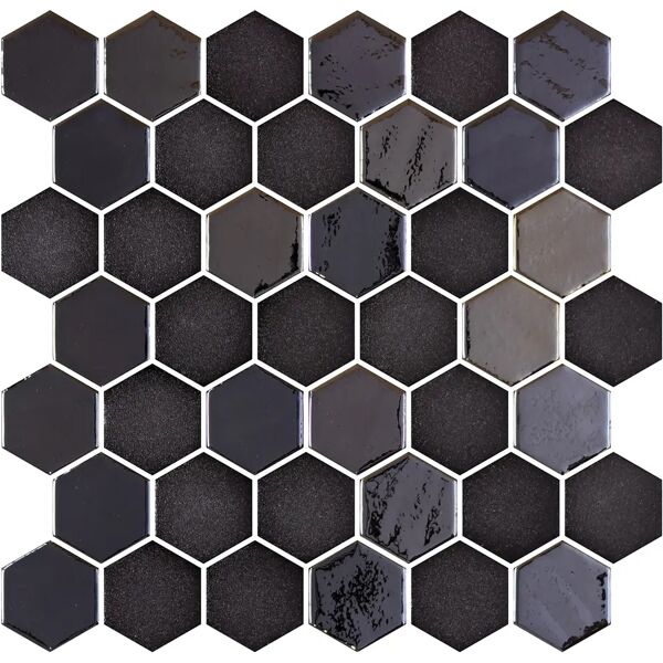 tecnomat mosaico esagonale opalo black blister 28,8x28,6 cm tessere 5x5 cm pasta di vetro 1 pezzo