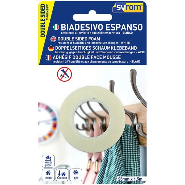 tecnomat nastro biadesivo foam fissaforte syrom h 25 mm x l 1,5 m a forte presa