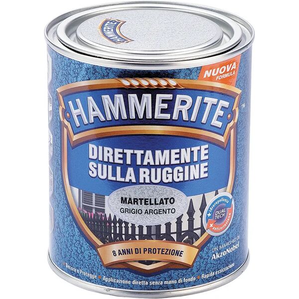 hammerite smalto antiruggine martellato  0,75 l grigio argento  8-10 m² con 1 l