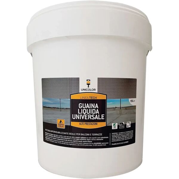 unicolor guaina liquida  bianca 15 l  per cemento e fibrocemento  4/5 m²/l spessore 0,3mm