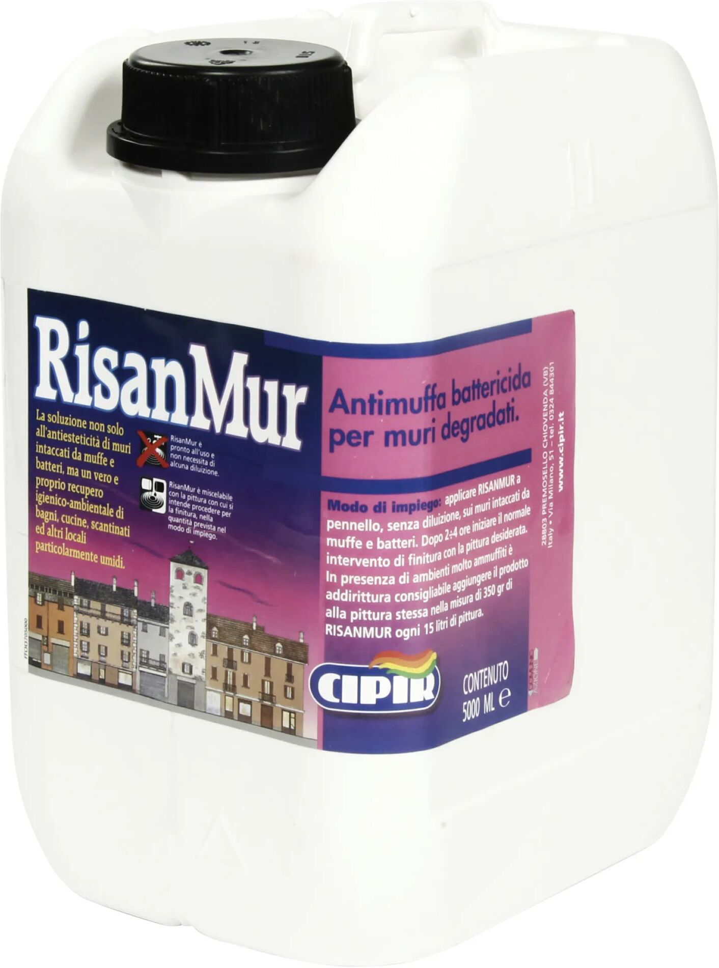 cipir additivo antimuffa risanmur  5 l battericida muri interni 5-10 m² con 1 l pronto uso