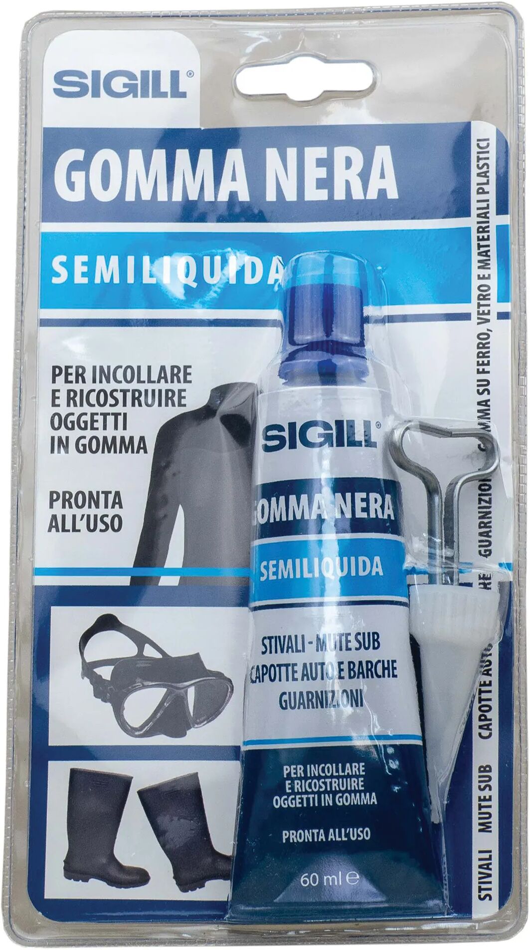 sigill gomma nera semiliquida  60 ml incolla e ricostruisce oggetti in gomma