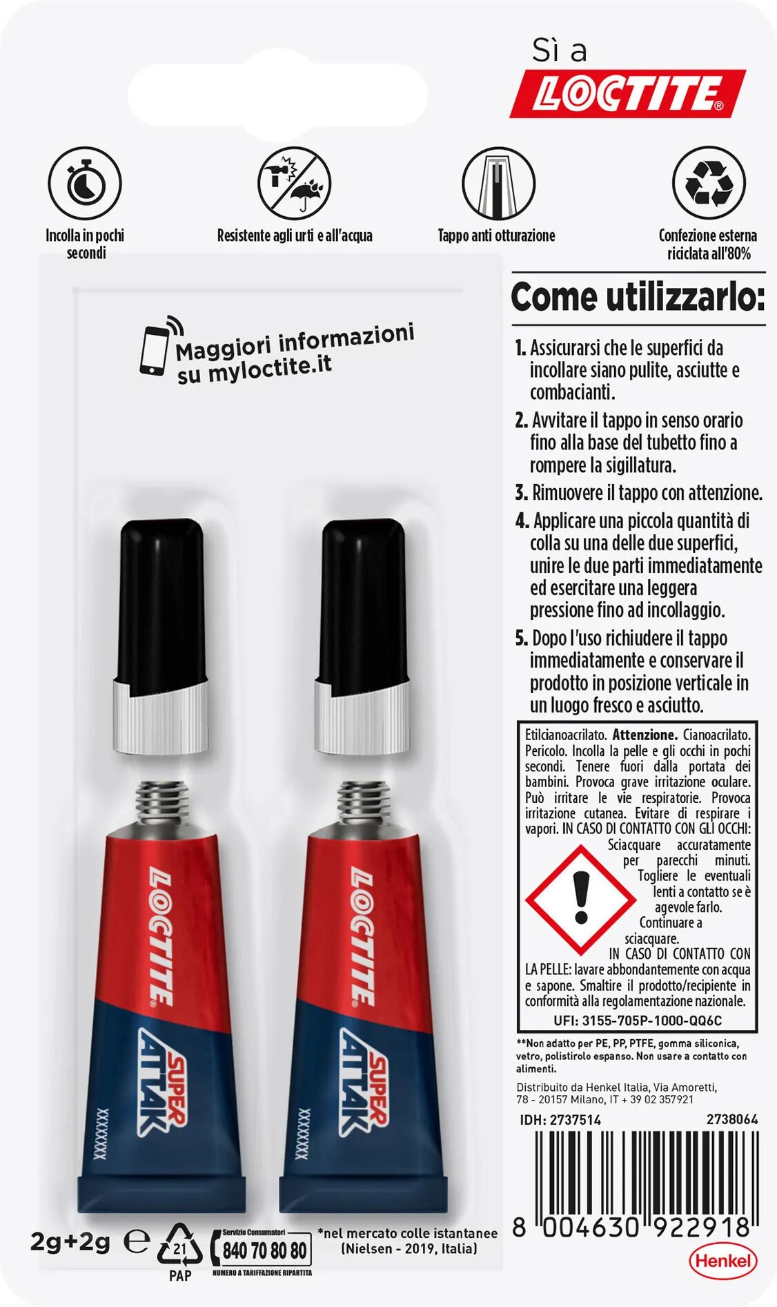 loctite superattack original  2 g + 2 g  adesivo liquido   per molti materiali