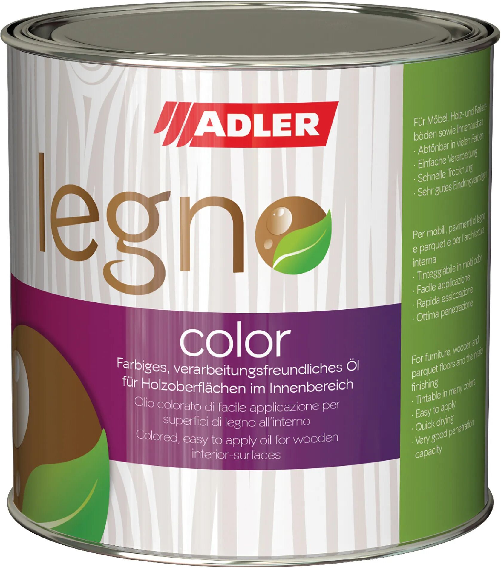 adler_vernici olio per superfici interne adler 750 ml legno color toskana 15-30 m² con 1 l