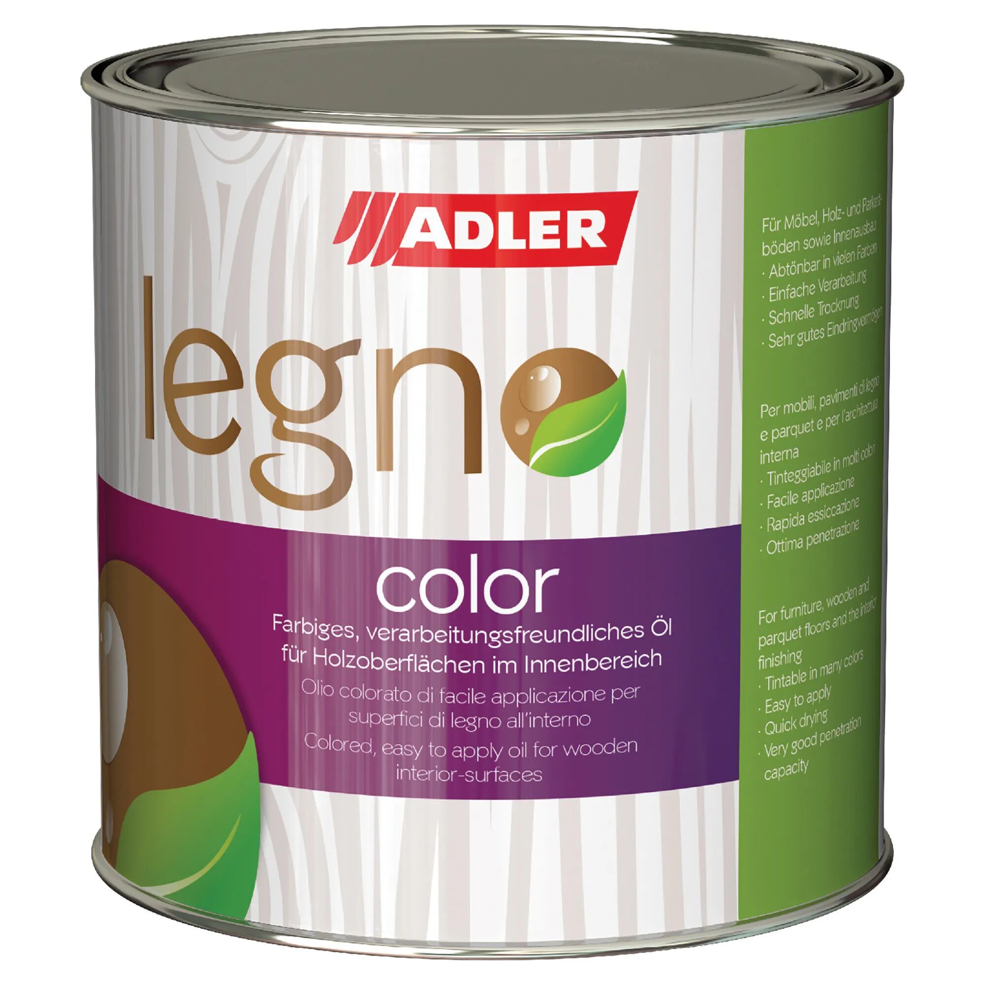 adler_vernici olio per superfici interne adler 750 ml legno color ligurien 15-30 m² con 1 l