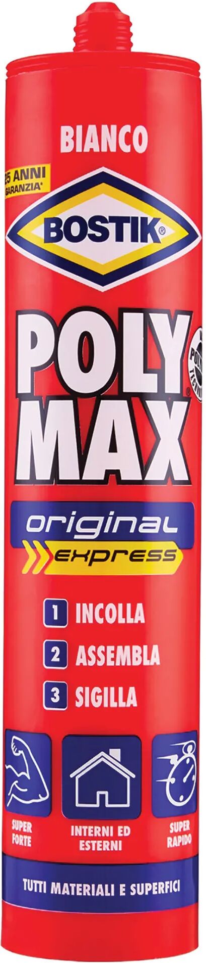 bostik adesivo polymax original  425 g express bianco incolla e sigilla tutti i materiali