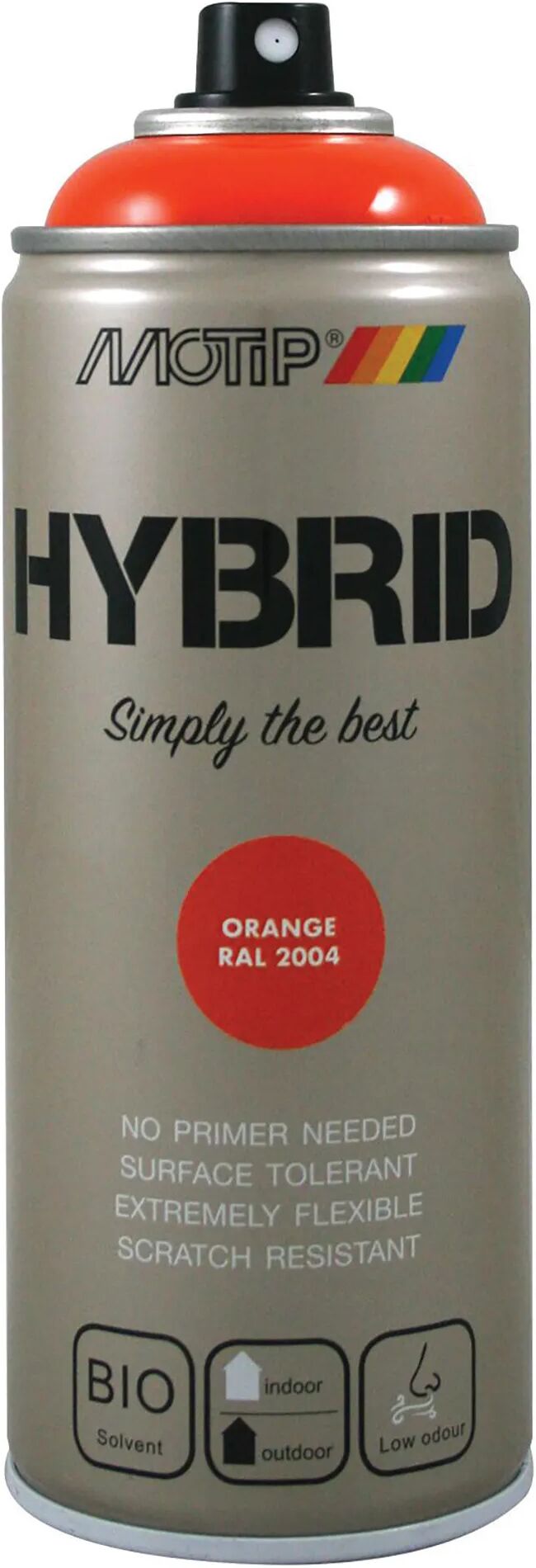 motip vernice spray hybrid ral 2004  arancio puro 400 ml 2,5 - 3,5 m² con 1 l