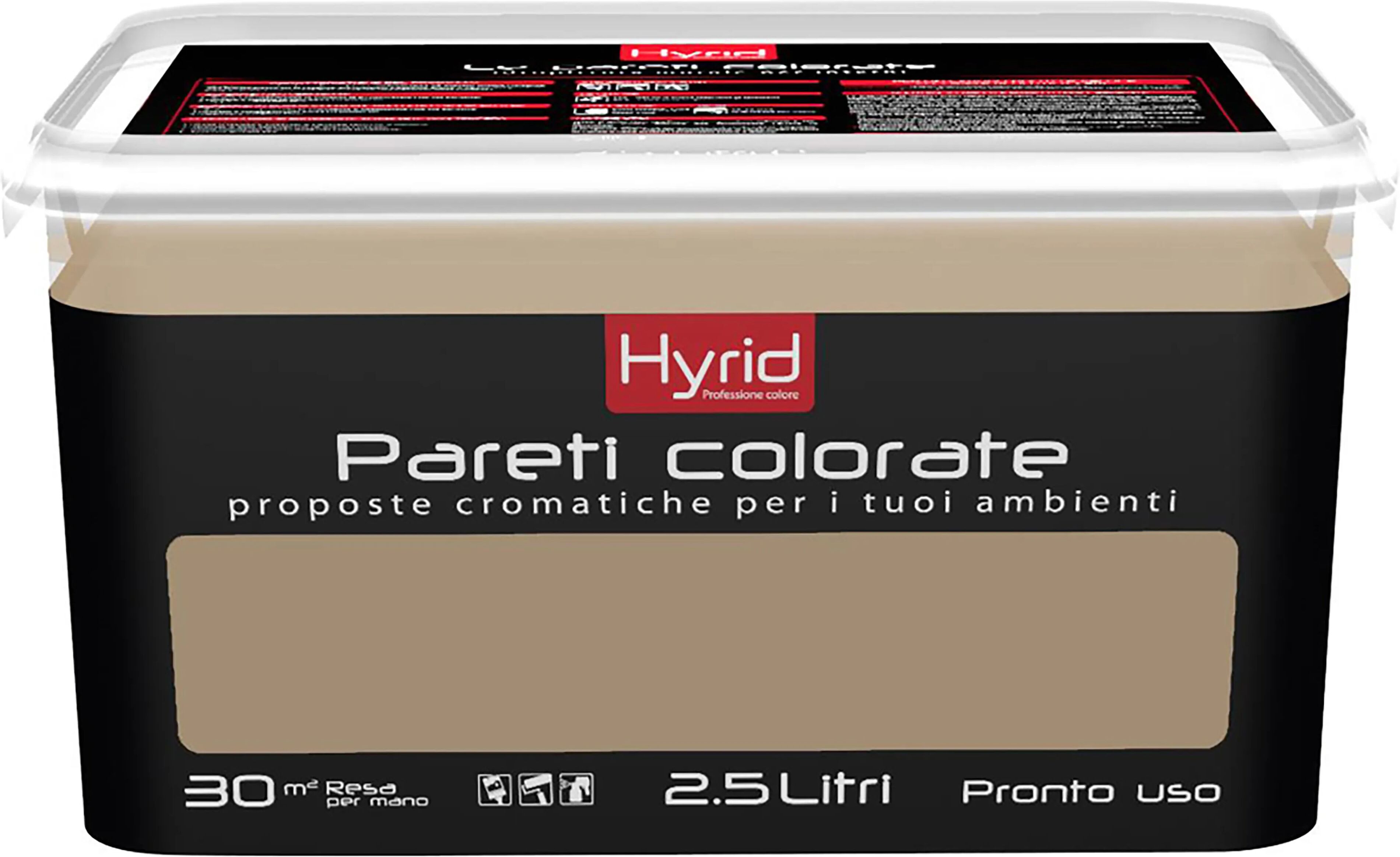 hyrid by covema idropittura lavabile hyrid 2,5 l grigio moda per interno 5-6 m² con 1 l a 2 mani