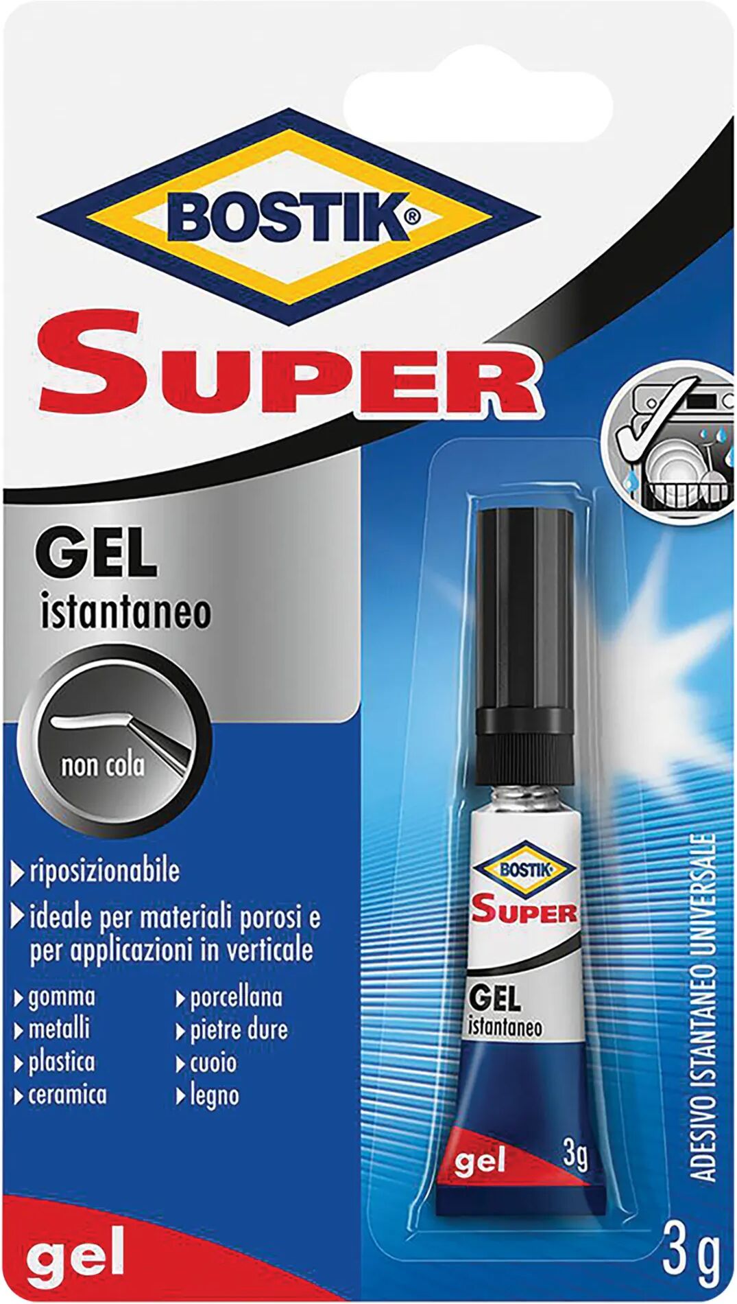 bostik colla cianoacrilica super gel  3 g per materiali porosi e applicazioni in verticale