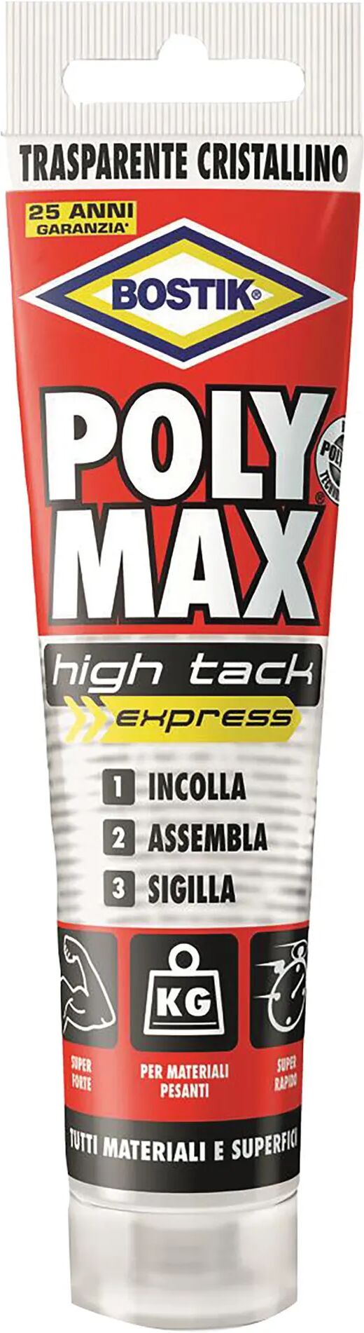 bostik adesivo poymax high tack  115 g express trasparente incolla in verticale e in sospeso