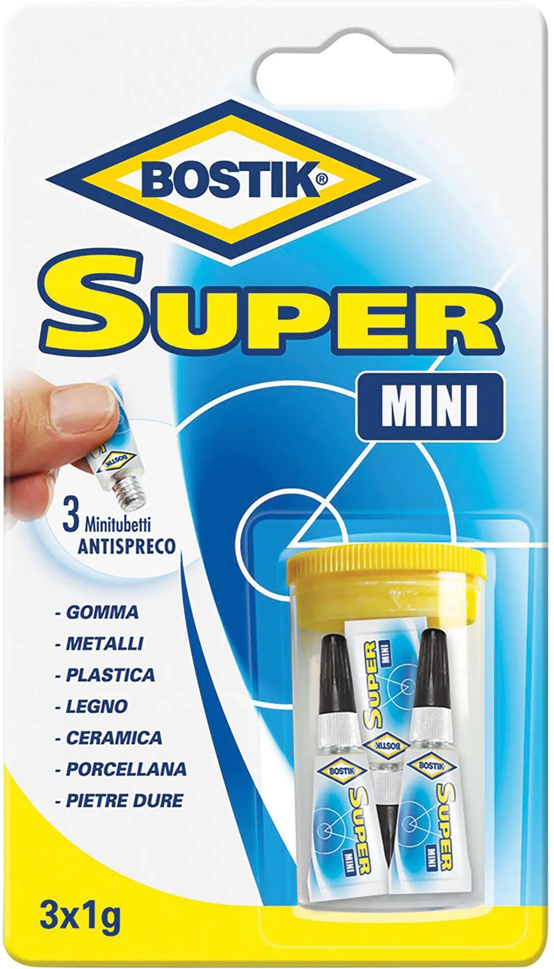 bostik adesivo istantaneo supermini  3x1g per gomma metalli legno plastica ceramica