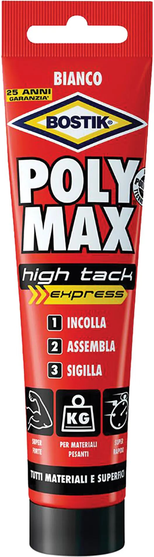 polymax adesivo poymax high tack bostik 165 g express bianco incolla in verticale e in sospeso